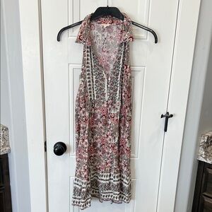 En Creme Floral Sleeveless Dress - Red and White